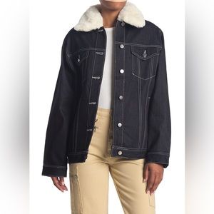 WeWoreWhat Blue Indigo Boyfriend Jacket with Faux Fur Sz S *New With Tags*
